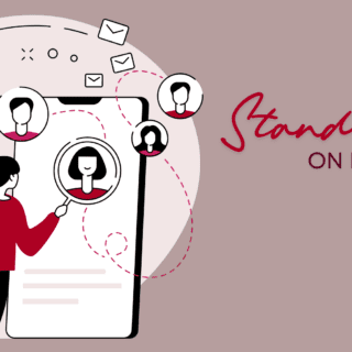 Illustration of a healthcare worker with a large phone networking online. Text reads "Stand out on LinkedIn."