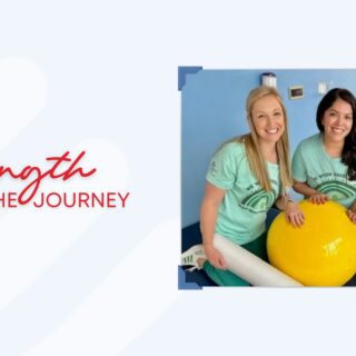 Three Texas Children's Hospital Transplant Center physical therapists in their environment. Text reads: Strength for the Journey
