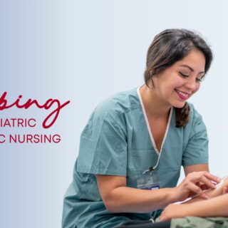 A pediatric hematology-oncology nurse smiles as she cares for a young patient.