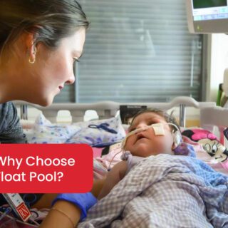 A Texas Children's nurse attends to a monitored infant in the hospital. Text reads: Why Choose Float Pool?